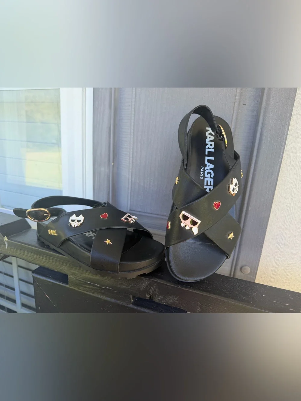 Karl Lagerfeld Paris Bexli Women's Black Sandal US Size 9.5